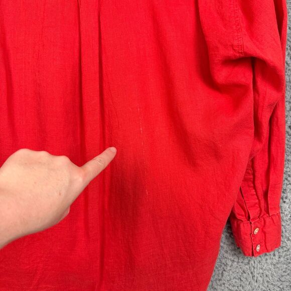 Christian Siriano NY Bright Red Linen Oversized Long Sleeve Shirt Lagenlook L - Picture 6 of 9
